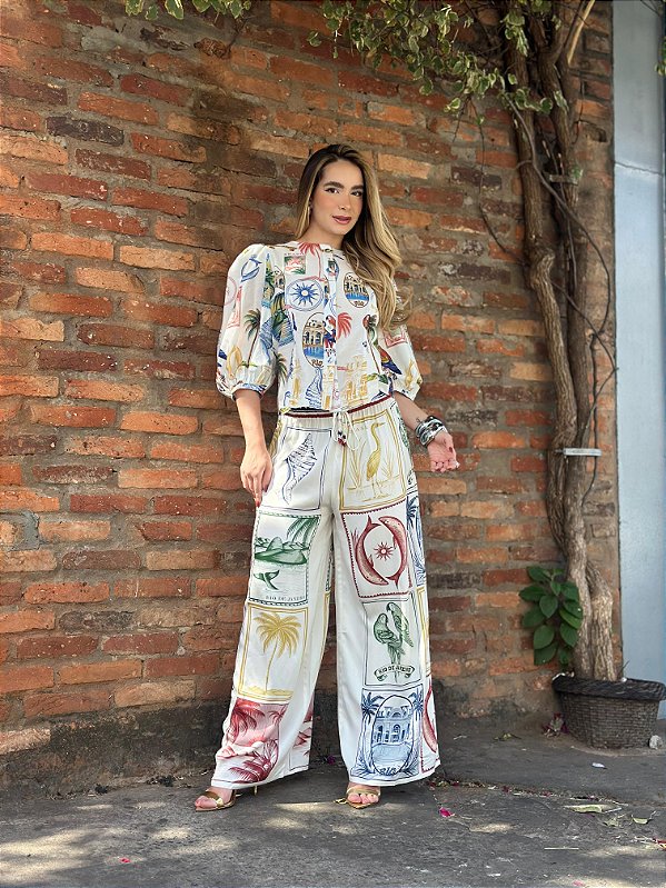 BLUSA BOTÃO TROPICAL VINTAGE