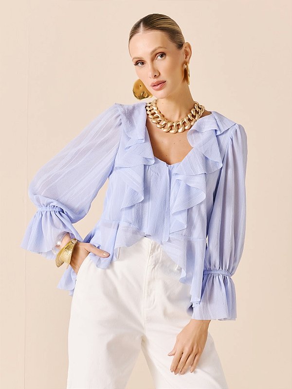 BLUSA FEM COM BABADOS