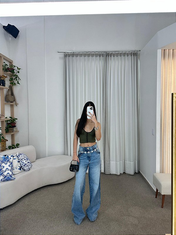 CALÇA JEANS WIDE LEG SUPER HIGH
