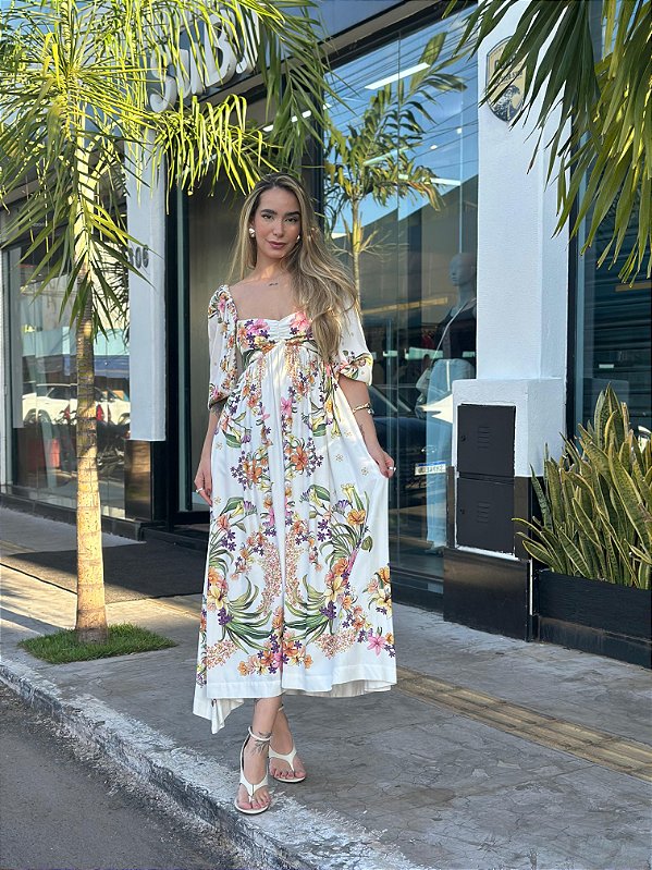 VESTIDO CROPPED LENCO PASSARO EM FLOR