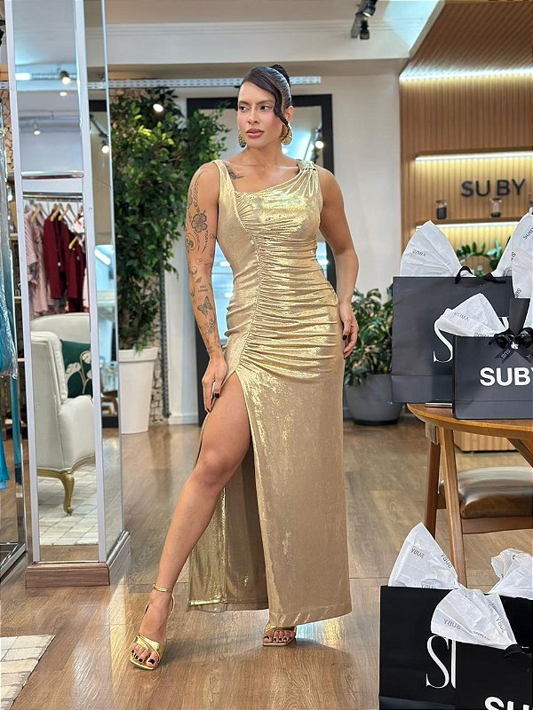 VESTIDO FRANZIDO COM METAL KNEADED