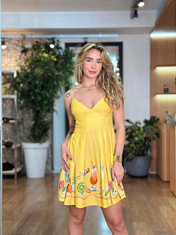 VESTIDO COQUETEL LENÇO AMARELO