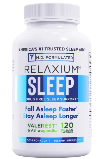 Relaxium, Suporte para Dormir sem Medicamentos, Com Melatonina, L-triptofano, GABA e Ashwagandha, 120 Cápsulas, M.D Form