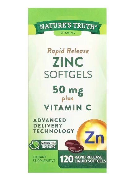 Zinco 50mg Plus Vitamina C 90mg, 120 Cápsulas, Nature's Truth