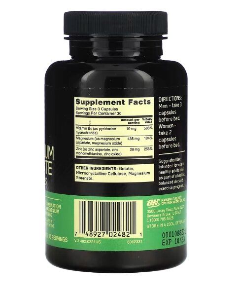 ZMA, Aspartato de Zinco e Magnésio, 90 Cápsulas, Optimum Nutrition