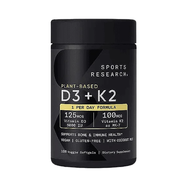 Vitamina D3 5000IU + K-2 MK-7 100mg, 160 Cápsulas, Sports Research