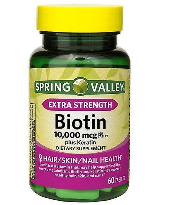 Biotina 10.000mcg, Com Queratina Extra Strength Plus, 60 Comprimidos, Spring Valley