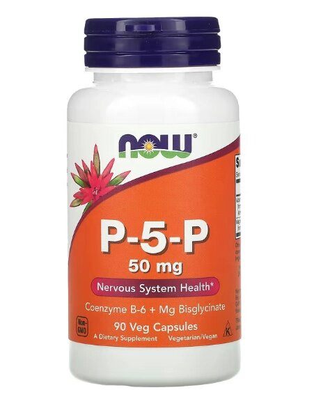 Vitamina B6, P-5-P, 50mg, 90 cápsulas, Now