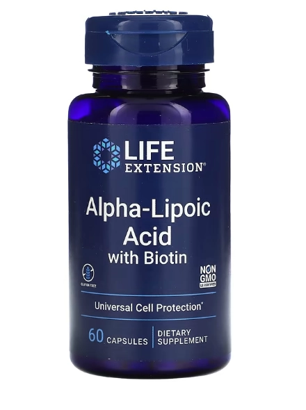 Ácido Alfa-Lipóico com Biotina, 250mg, 60 Cápsulas, Life Extension