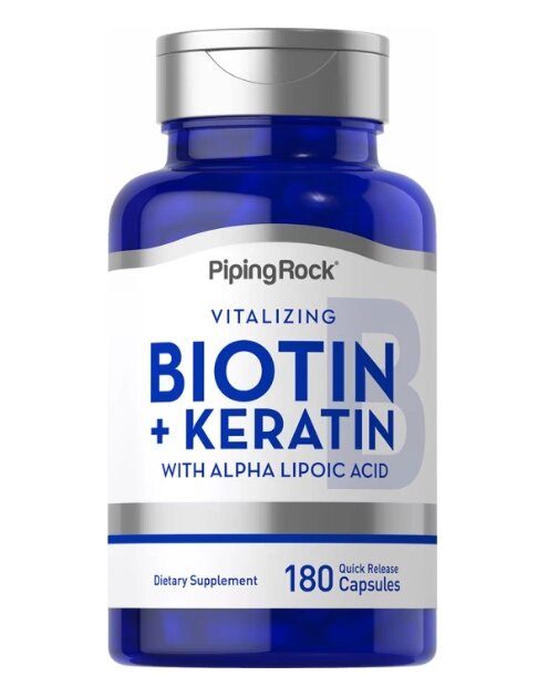 Biotina 5000mcg Com Queratina, 180 Cápsulas, PipingRock