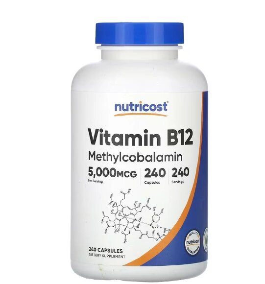 Vitamina B12, 5000mcg, 240 Cápsulas, Nutricost
