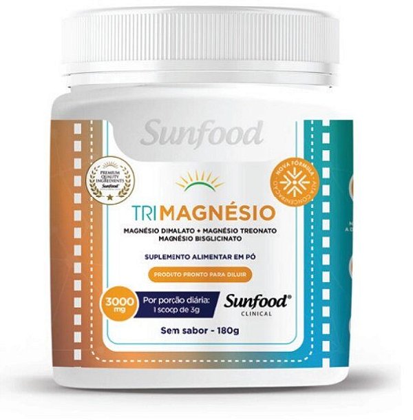 Trimagnésio (Dimalato + Treonato + Bisglicinato), 180g, Sunfood