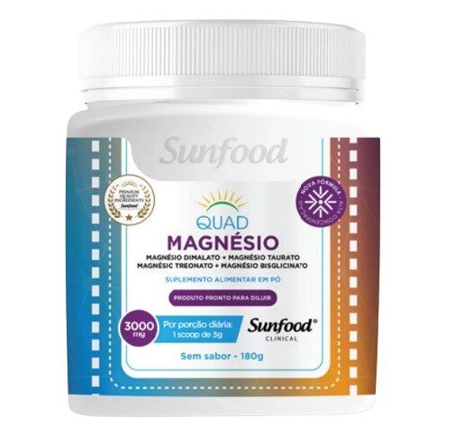 Quadmagnésio, (Dimalato + Taurato + Treonato + Bisglicinato), 180g, Sunfood