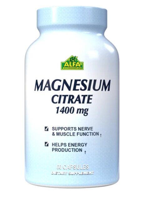 Citrato de Magnésio, 1400mg, 60 Cápsulas, Alfa Vitamins