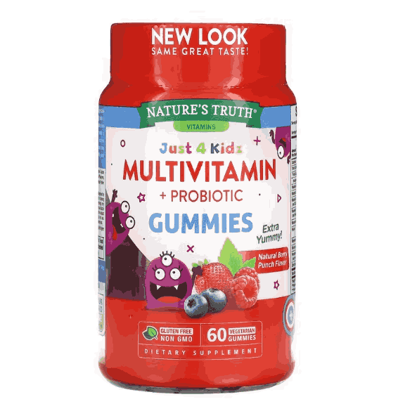 Multivitamínico + Probiótico Just 4 Kidz, 60 Gomas sabor Frutas Silvestres, Nature's Truth