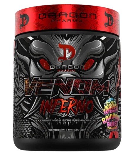 Pré Treino, Venom Inferno, 280g, Sabor Rainbow Burst, Dragon Pharma