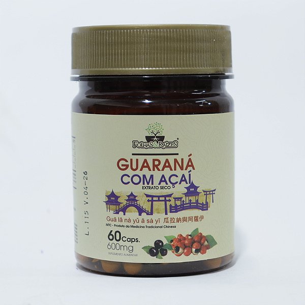 Guaraná com açaí + Taurina, extrato seco, 60 cápsulas, Folhas e Raízes