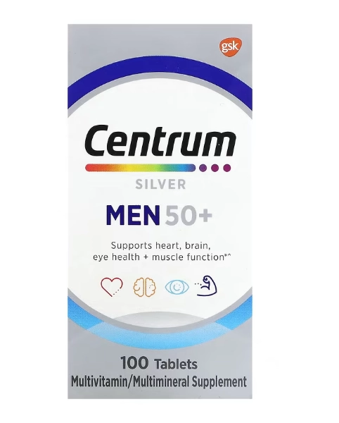 Centrum Silver Men 50+, 100 Comprimidos, Importado