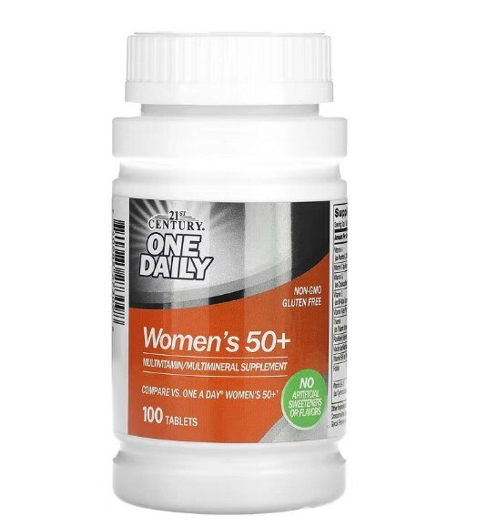 One Daily, Mulheres 50+, Multivitamínico Multimineral, 100 Comprimidos, 21st Century