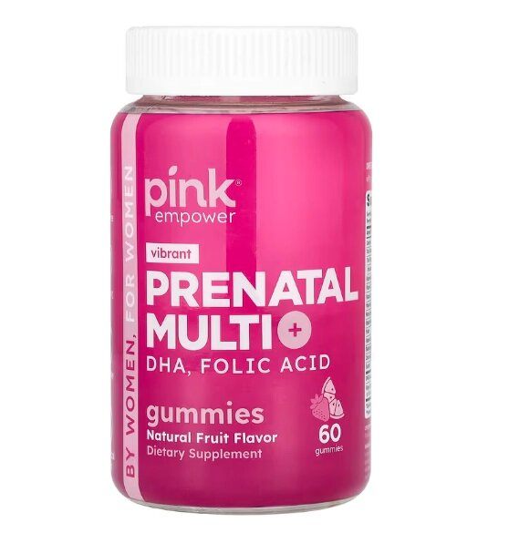 Multivitamínico Pré-Natal + DHA, Ácido Fólico, 60 Gomas Sabor Frutas Naturais, Pink