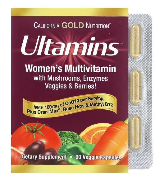 Multivitamínico Feminino com CoQ10, Cogumelos, Enzimas, Vegetais e Frutas, 60 Cápsulas, California Gold