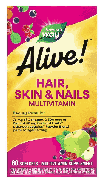 Multivitamínico Alive! para Cabelos, Pele e Unhas, 60 Cápsulas Sabor Morango, Nature's Way