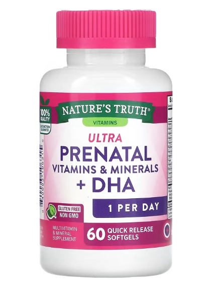 Vitaminas e Minerais Ultra Pré-Natal + DHA, 60 Cápsulas, Nature's Truth