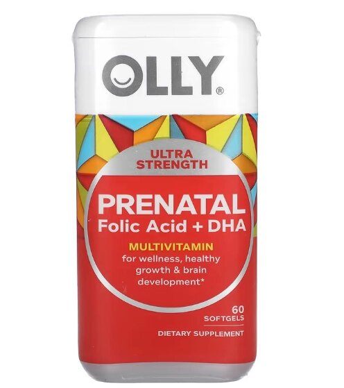 Vitaminas Pré Natal, Com Ácido Fólico + DHA, 60 Cápsulas, OLLY