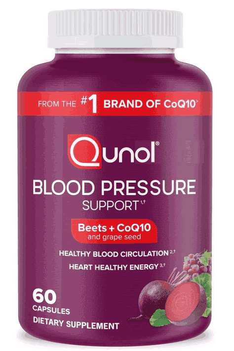 Blood Pressure Support, Com Beterraba + CoQ10 + Semente de Uva, Auxiliam na Circulação Sanguínea, 60 Cápsulas, Qunol