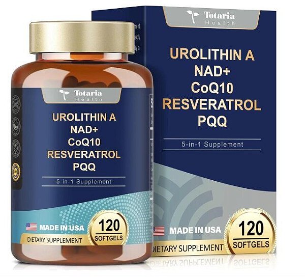 Urolitin 1000mg com NAD+, CoQ10, Resveratrol e PQQ, 120 Softgels, Totaria Health