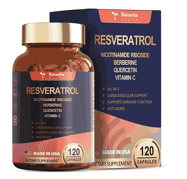 Resveratrol com Berberina, Quercetina, Vitamina C e Niacinamida, 120 Cápsulas, Totaria Health