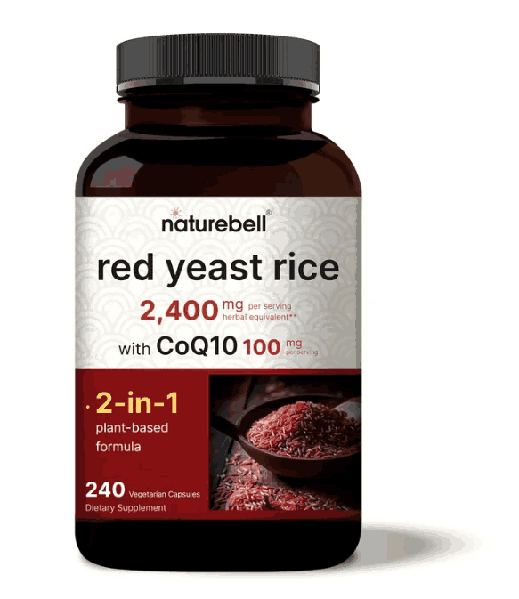 Red Yeast Rice, Arroz Vermelho Levedura 2.400mg, com CoQ10, 240 Cápsulas, Naturebell
