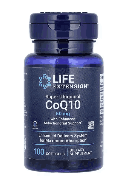 Super Ubiquinol CoQ10, Mitocondrial Aprimorado, 50mg, 100 Cápsulas, Life Extension