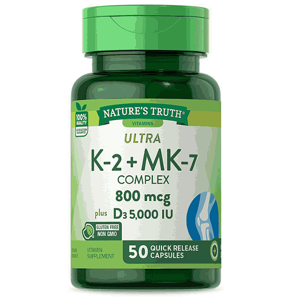 Complexo de Vitamina K2 e MK7 + D3, 800mcg, 50 Cápsulas, Nature's Truth