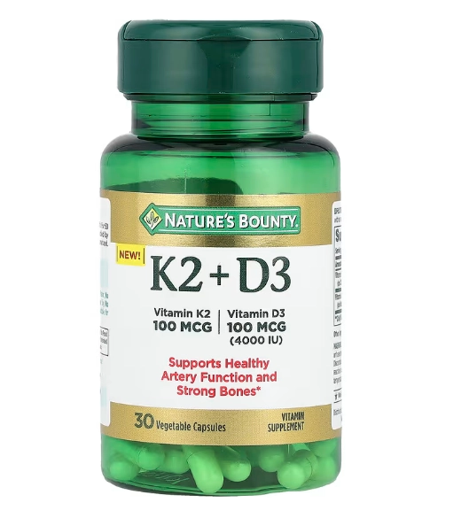 Vitamina K2 100mcg + D3 100mcg, 30 Cápsulas, Nature's Bounty