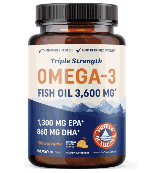 Ômega 3, Fish Oil 3600mg, EPA 1300mg DHA 860mg, 180 Cápsulas, Mav Nutrition