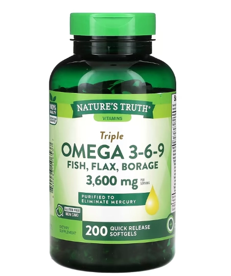 Ômega Triplo 3-6-9, 3600mg, 200 Cápsulas, Nature's Truth
