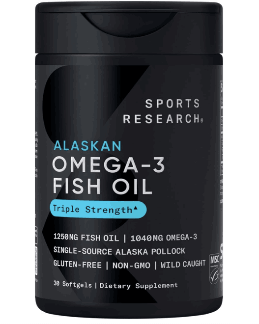 Triple Strength Ômega, Óleo de Peixe 1250mg, 30 Cápsulas, Sports Research