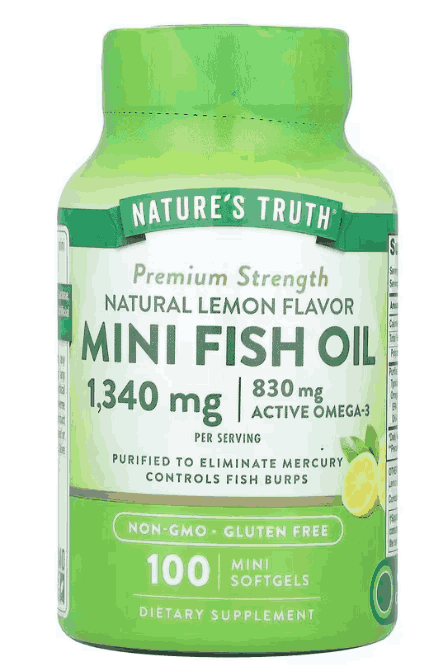 Mini Fish Oil Premium, Óleo de Peixe 1340mg, 100 Minicápsulas Sabor Limão, Nature's Truth