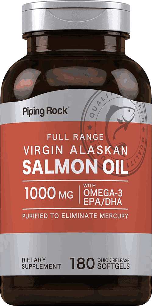 Óleo de Salmão 1000mg, Óleo Virgem selvagem do Alasca, 180 Cápsulas, PipingRock