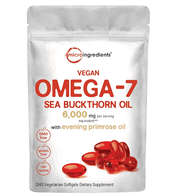 Omega-7 Sea Buckthorn Oil 6,000mg, Óleo de Espinheiro-Mar Vegano, 240 Cápsulas, Micro Ingredients