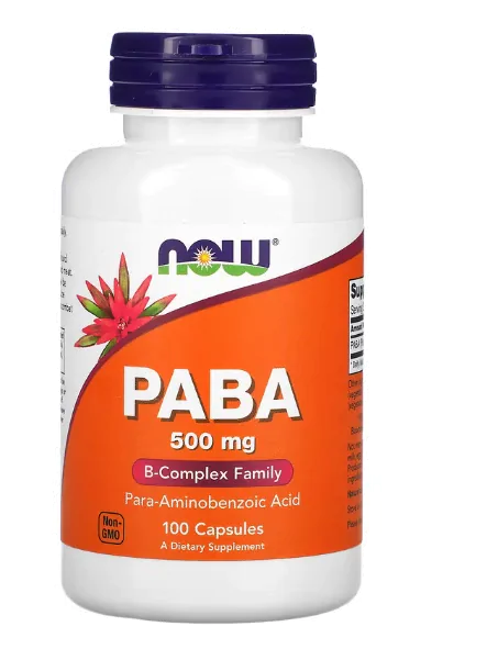 PABA, 500mg, 100 Cápsulas, Now