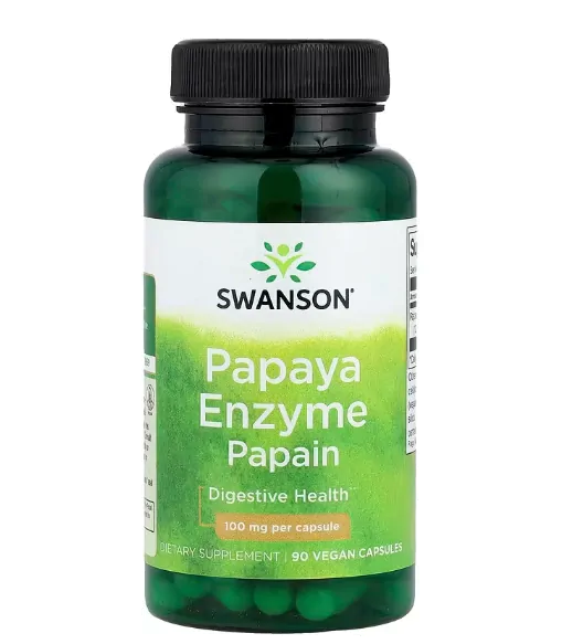Papaya Enzyme Papain, Mamão e Enzimas Papaína 100mg, 90 Cápsulas, Swanson