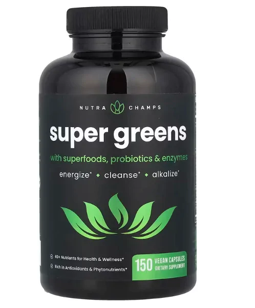 Superverdes com Superalimentos, Probióticos e Enzimas, 150 Cápsulas, NutraChamps