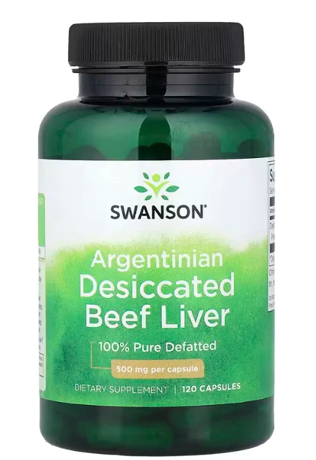Desiccated Beef Liver 500mg, Fígado de Boi Desidratado Argentino, 120 Cápsulas, Swanson
