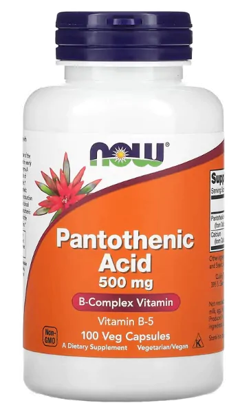 Ácido Pantotênico 500mg, 100 Cápsulas, Now