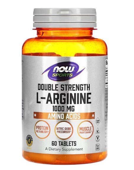 L-Arginina Double Strength, 1000mg, 60 Comprimidos, Now