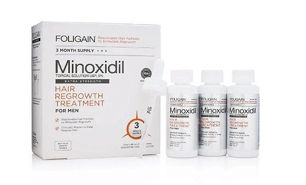Minoxidil 5%, Tratamento Estimulante Capilar de 3 Meses, Frascos de 60ml Cada, Neutro, Foligain
