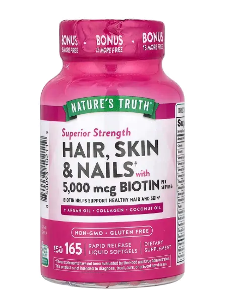 Hair Skin Nails, Cabelos, Pele e Unhas com Biotina, 5000mcg, 165 Cápsulas, Nature's Truth