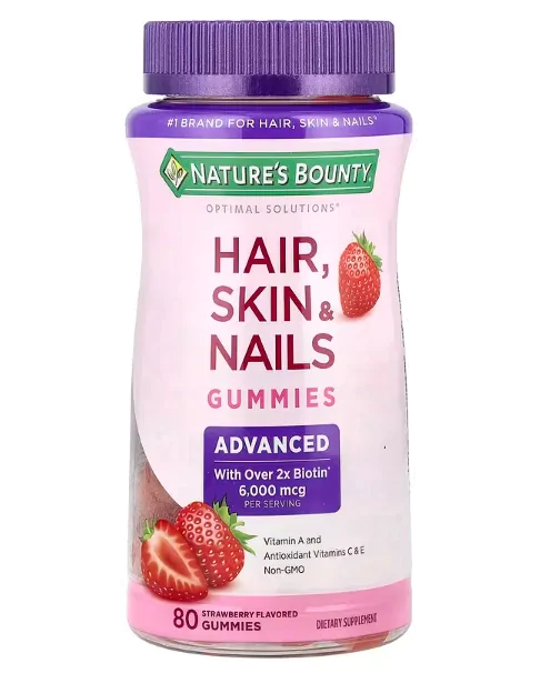 Hair, Skin & Nails, Com Biotina 6000mcg, 80 Gomas Sabor Morango, Nature's Bounty